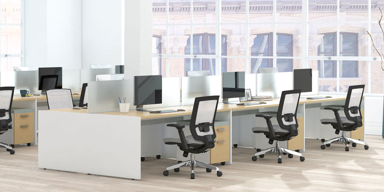 Office Benching System with Frosted Glass